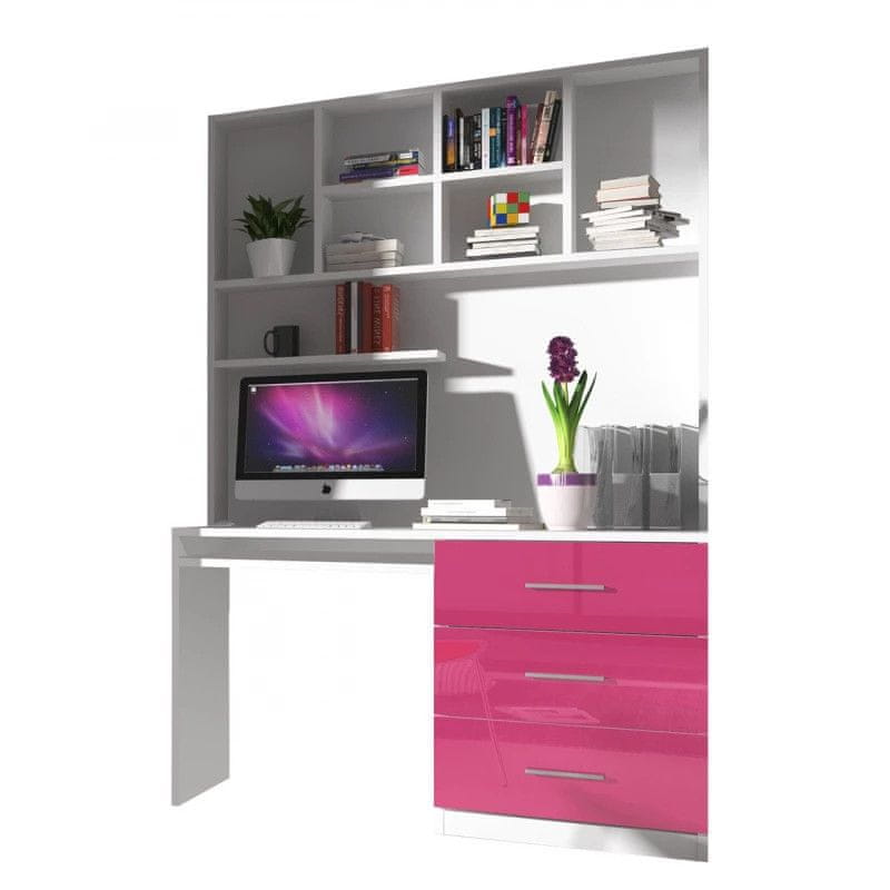 Veneti Písací stôl s policami RENI 3 - biely / ružový
